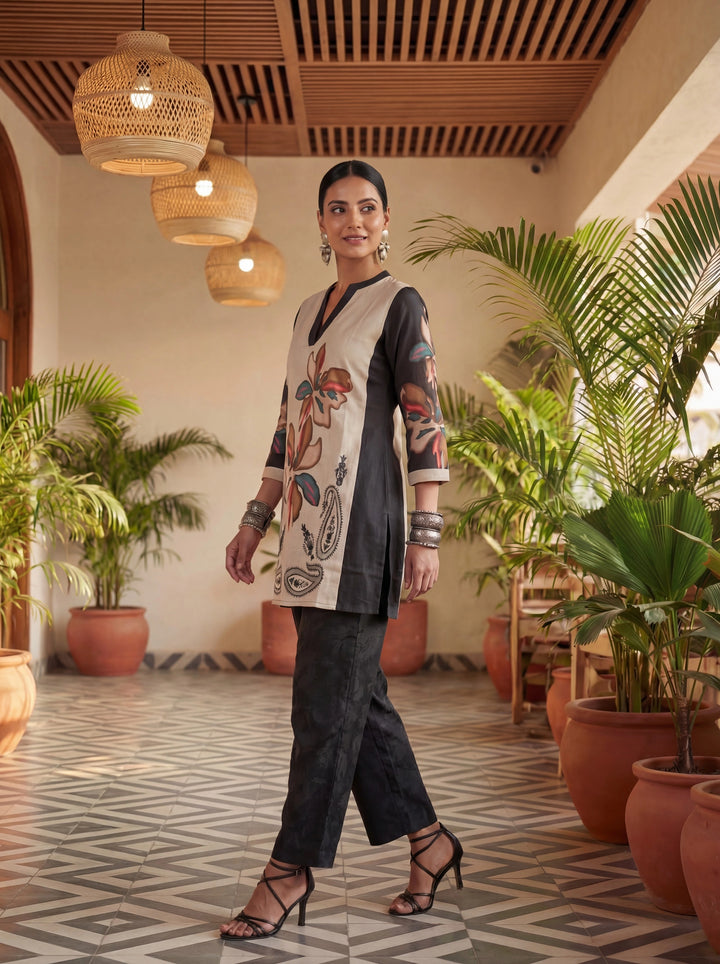 Black Printed Cotton Co-Ord Set-Yufta Store-7498CRDBKM