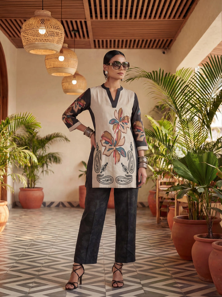 Black Printed Cotton Co-Ord Set-Yufta Store-7498CRDBKM