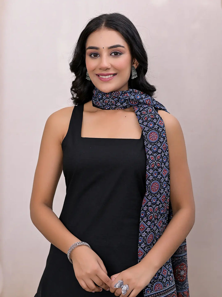 Black Pure Cotton Straight Suit Set-Yufta Store-6911SKDBKS