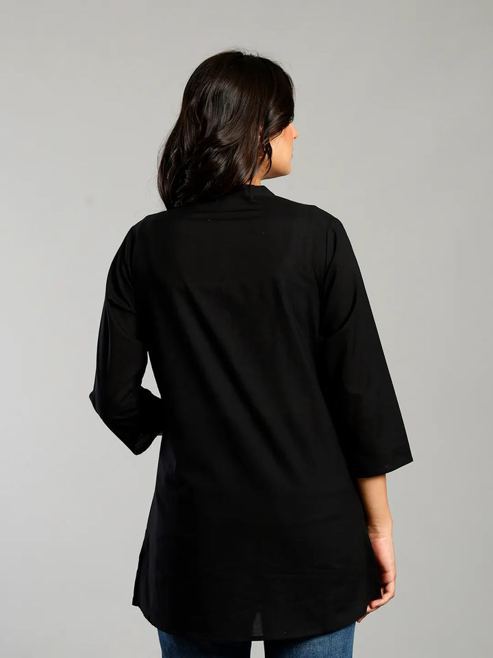 Black Regular Style Top Design Embroidered