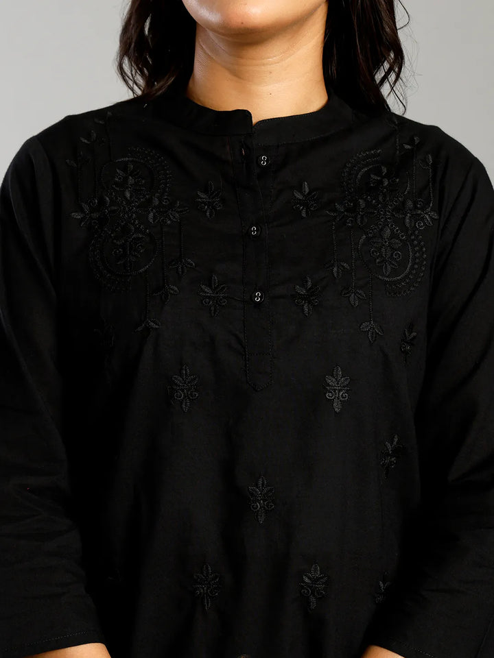 Black Regular Style Top Design Embroidered