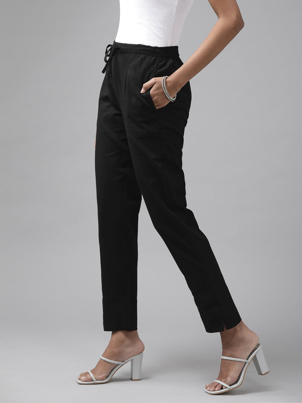 Black Cotton Fit Trousers-Yufta Store-4206PNTBKS