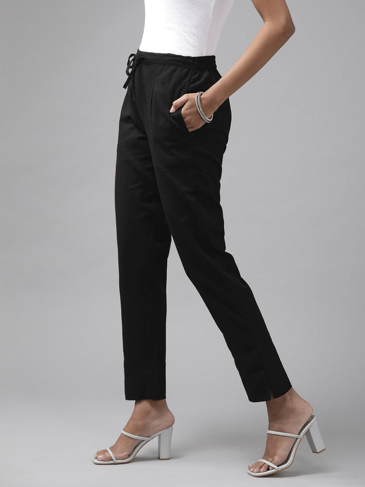 Black Cotton Fit Trousers-Yufta Store-4206PNTBKS
