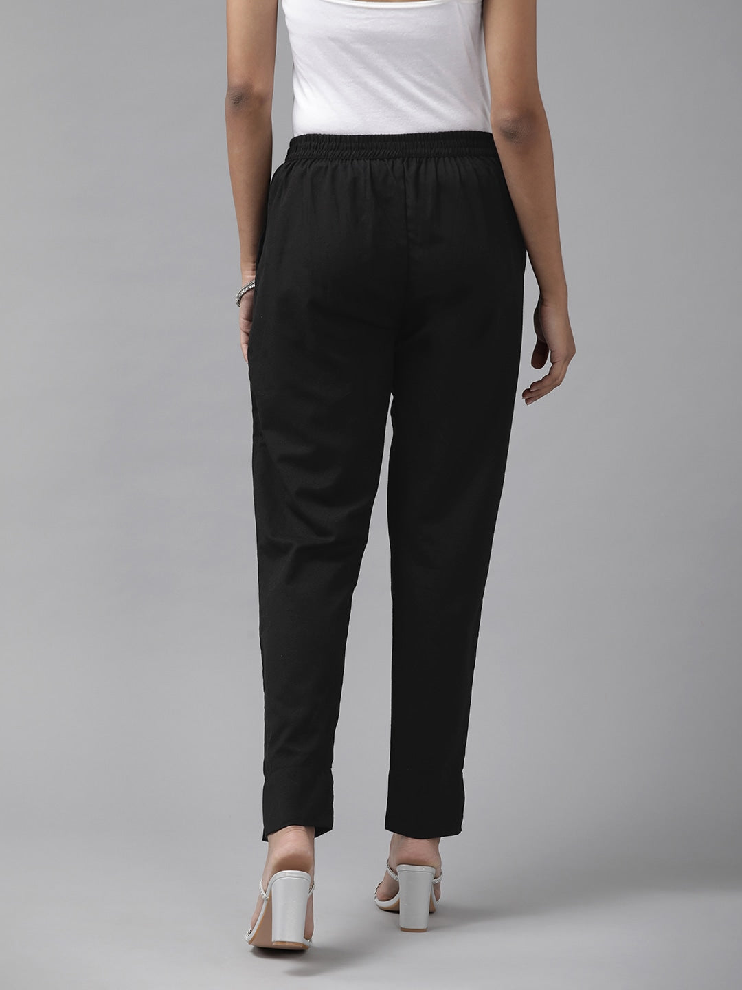 Black Cotton Fit Trousers-Yufta Store-4206PNTBKS