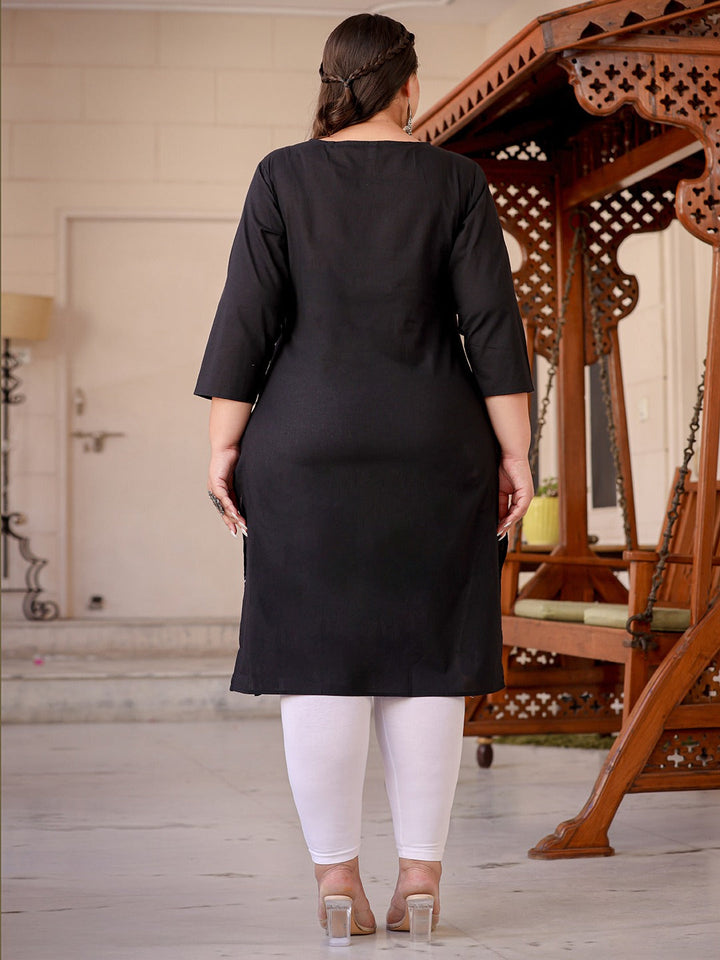 Black & White Ethnic Motifs Plus Size Chikankari Kurti-Yufta Store-1497PKURBK3XL