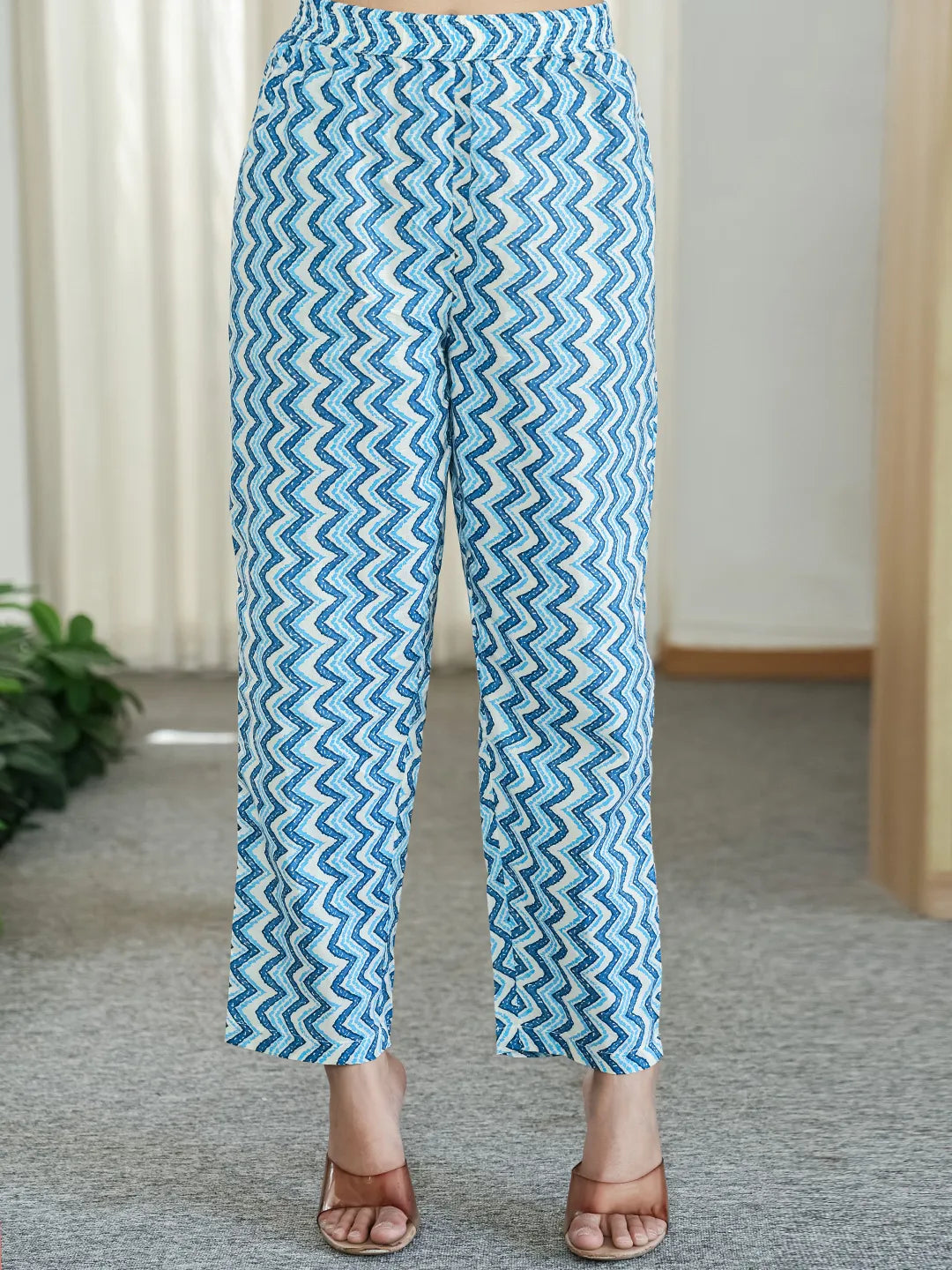 Blue And White Ethnic Motifs Straight Kurta Trouser Dupatta Set-Yufta Store-6519SKDBLM