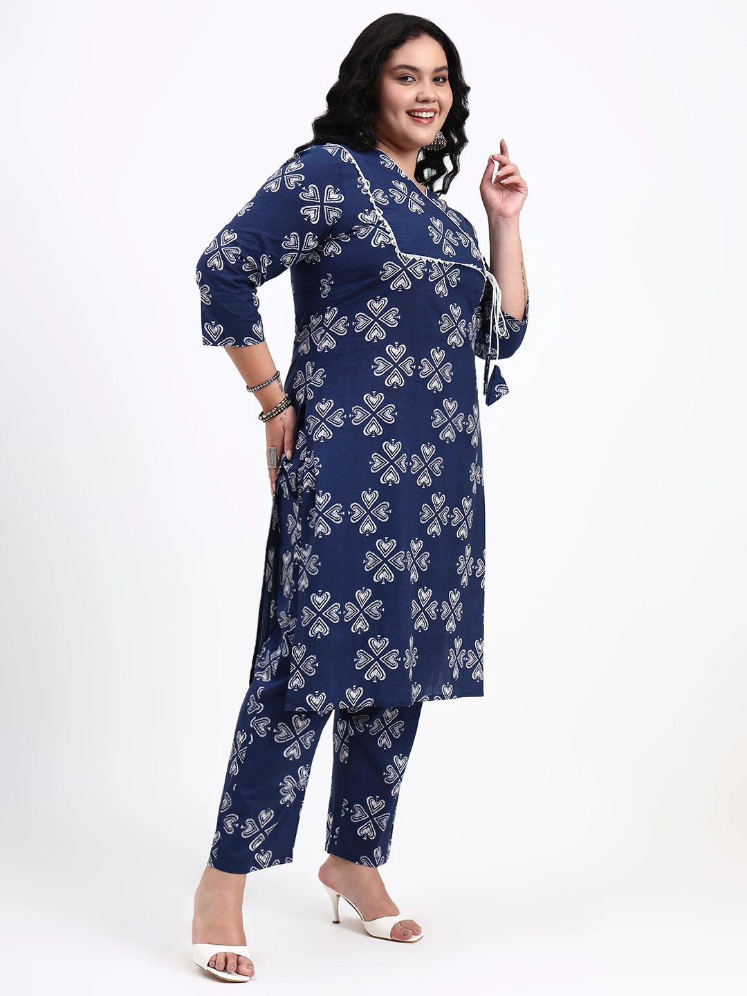 Blue Cotton Lace-Work Straight Kurta Pant Dupatta Set-Yufta Store-7543PSKDBL3XL