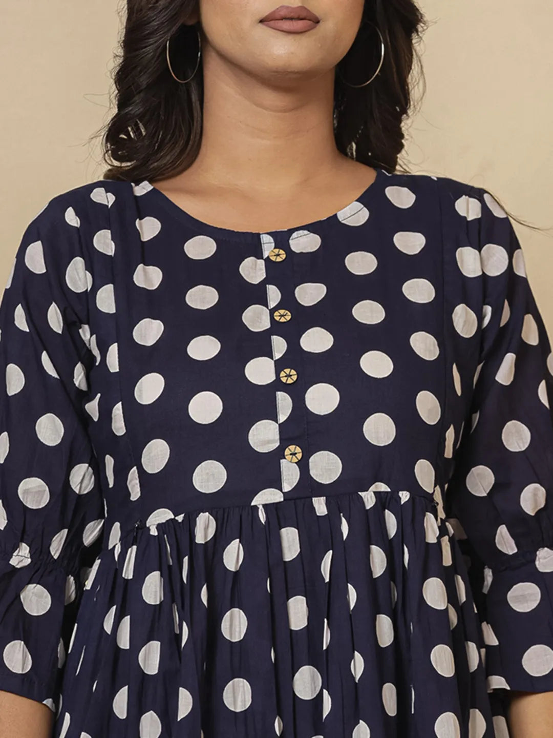 Blue Cotton Polka Dot Print Maternity Wear Kurta Pants Set-Yufta Store-7028SETBLS