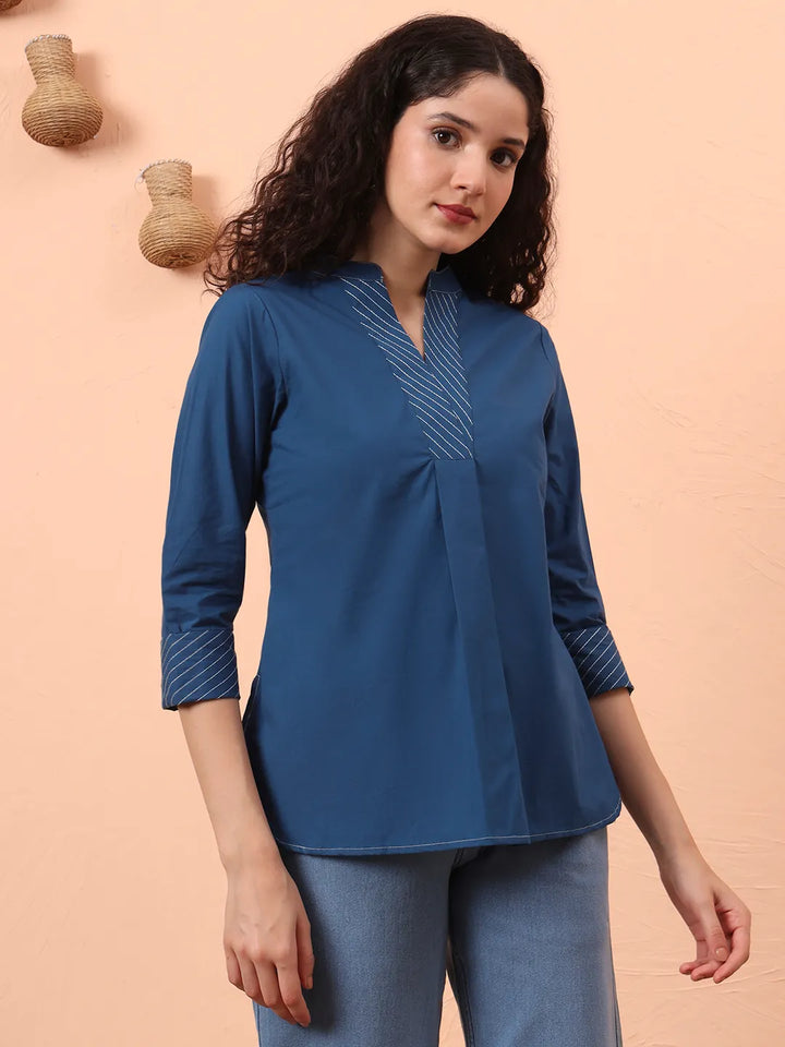 Blue Cotton Regular Top-Yufta Store-6342TOPBLS