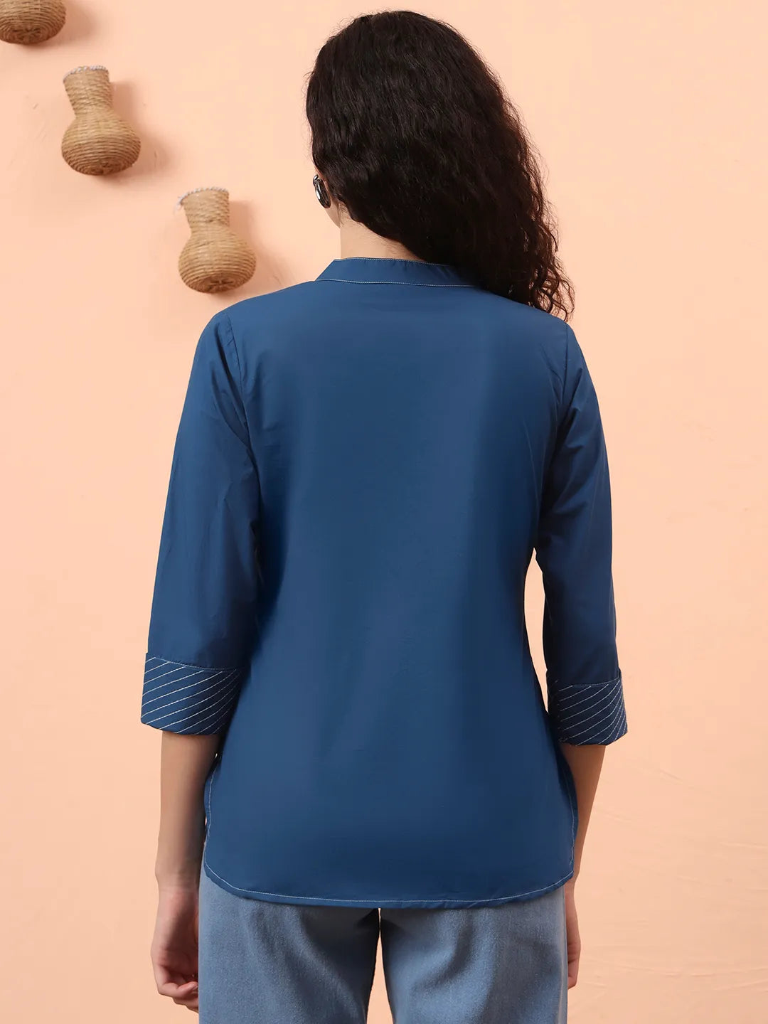 Blue Cotton Regular Top-Yufta Store-6342TOPBLS