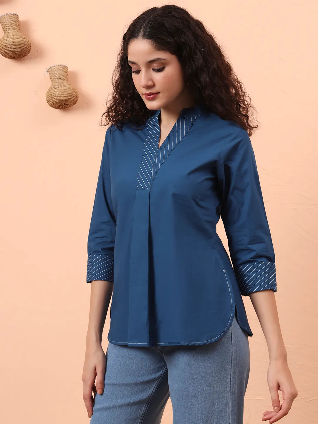Blue Cotton Regular Top-Yufta Store-6342TOPBLS