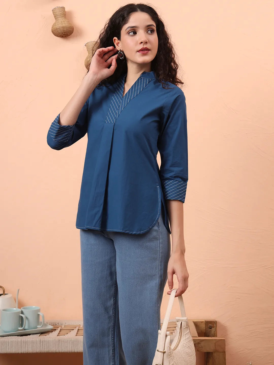 Blue Cotton Regular Top-Yufta Store-6342TOPBLS