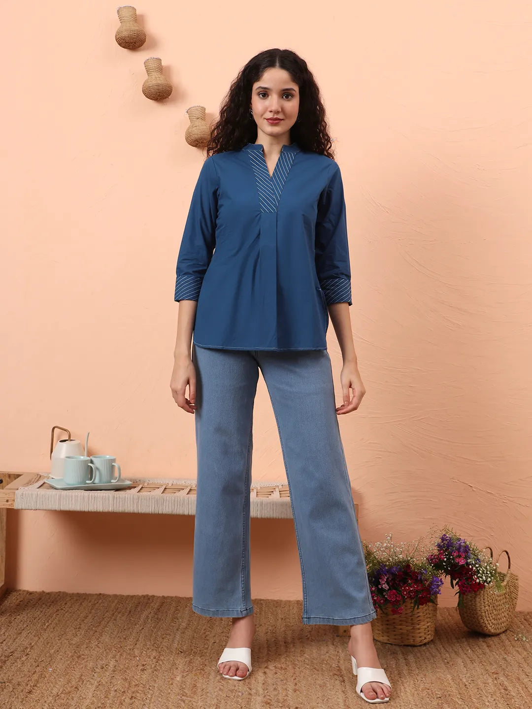 Blue Cotton Regular Top-Yufta Store-6342TOPBLS