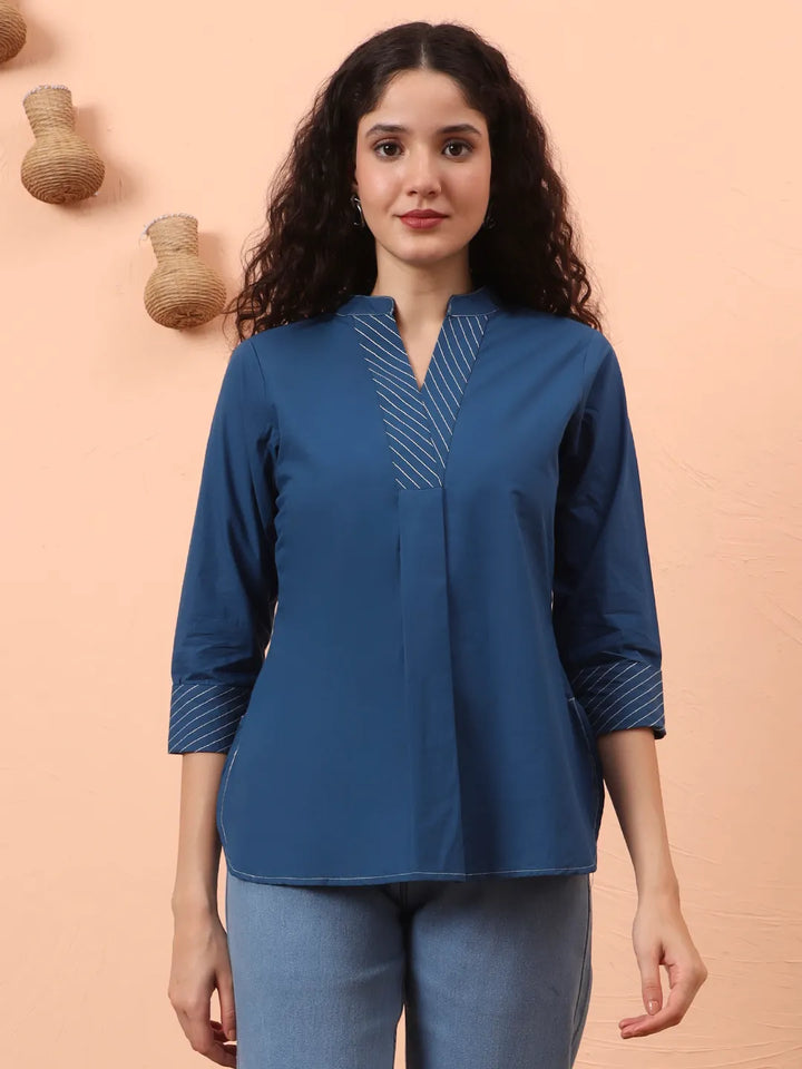 Blue Cotton Regular Top-Yufta Store-6342TOPBLS