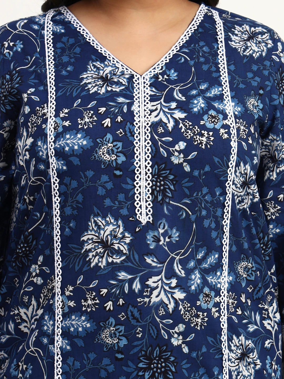 Blue Cotton Straight Kurta Dupatta Set (Plus Size)-Yufta Store-1809PSKDBL3XL