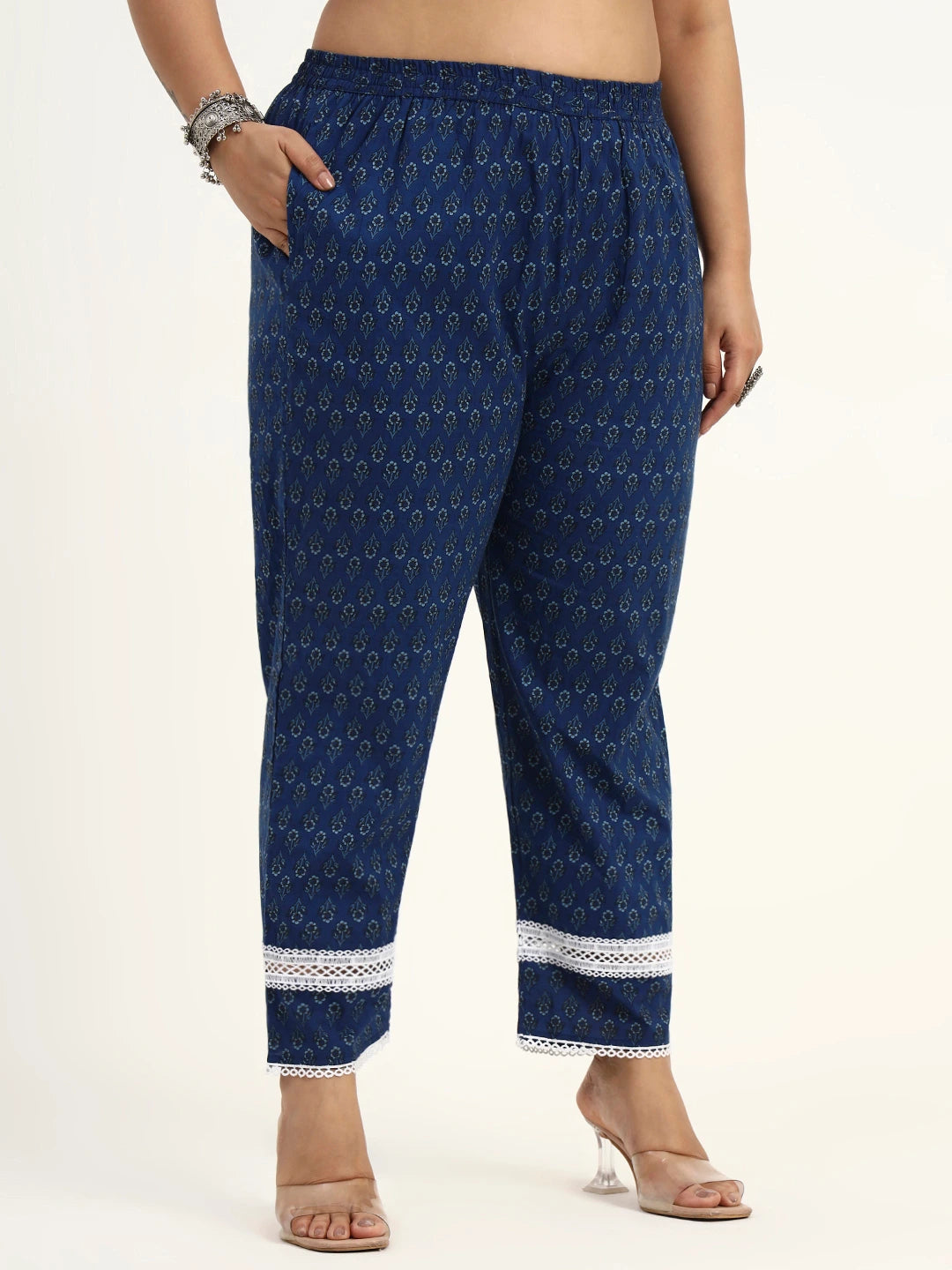 Blue Cotton Straight Kurta Dupatta Set (Plus Size)-Yufta Store-1809PSKDBL3XL