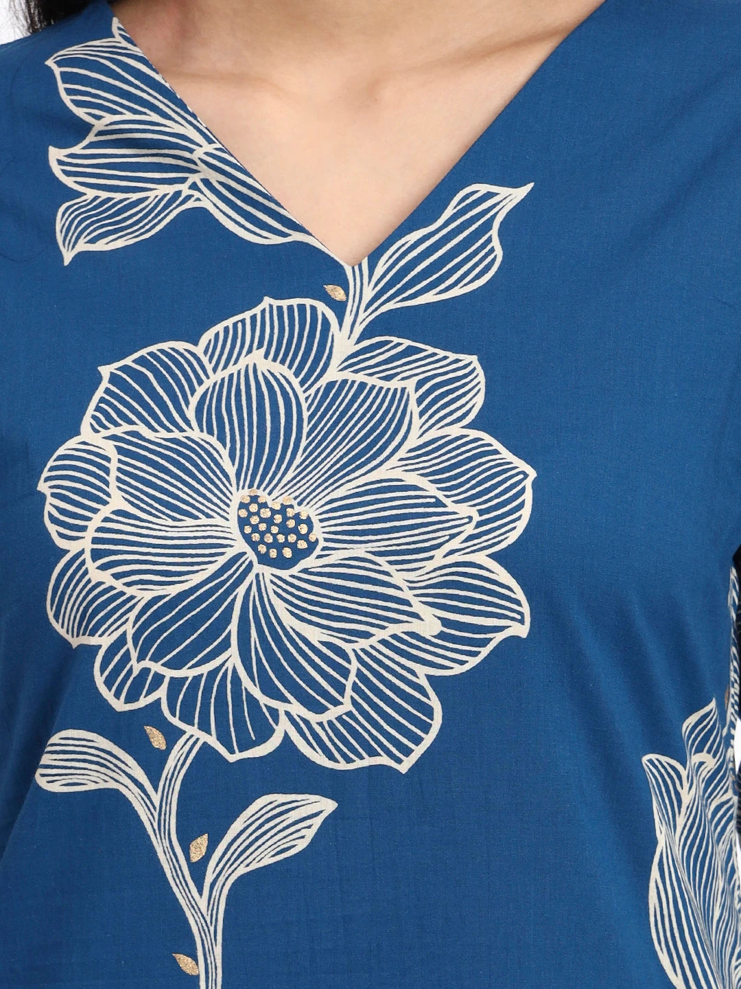 Blue Cotton Straight Kurta Pant Dupatta Set