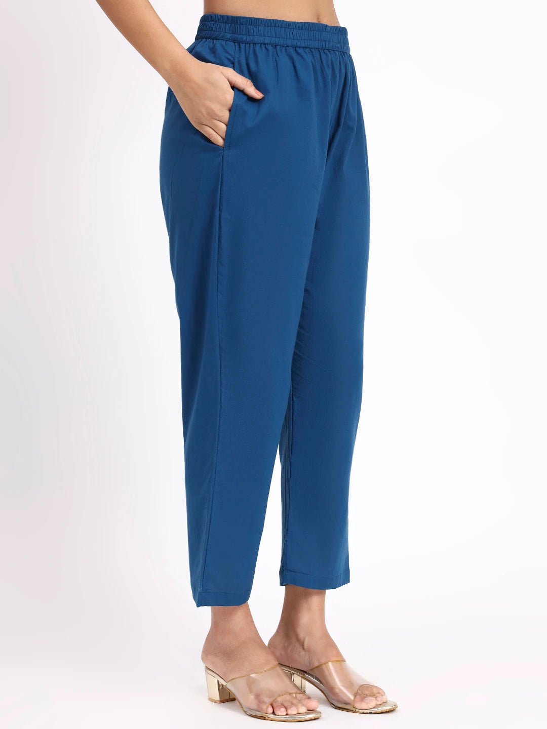 Blue Cotton Straight Kurta Pant Dupatta Set