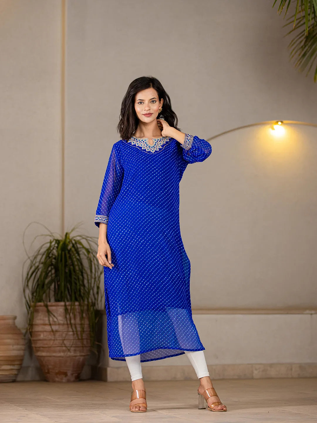 Blue Georgette Lehriya Embroidery Kurta-Yufta Store-1772KURBLS