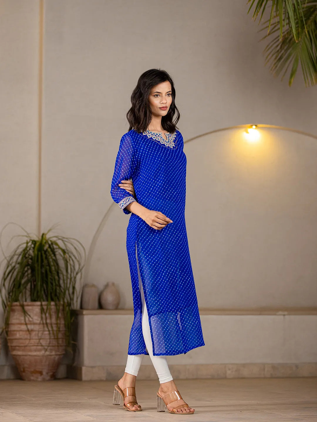 Blue Georgette Lehriya Embroidery Kurta-Yufta Store-1772KURBLS