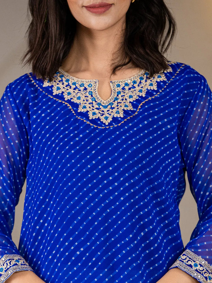 Blue Georgette Lehriya Embroidery Kurta-Yufta Store-1772KURBLS