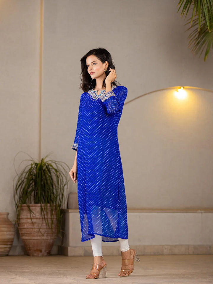 Blue Georgette Lehriya Embroidery Kurta-Yufta Store-1772KURBLS