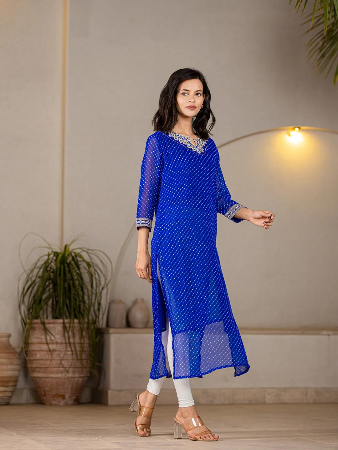 Blue Georgette Lehriya Embroidery Kurta-Yufta Store-1772KURBLS