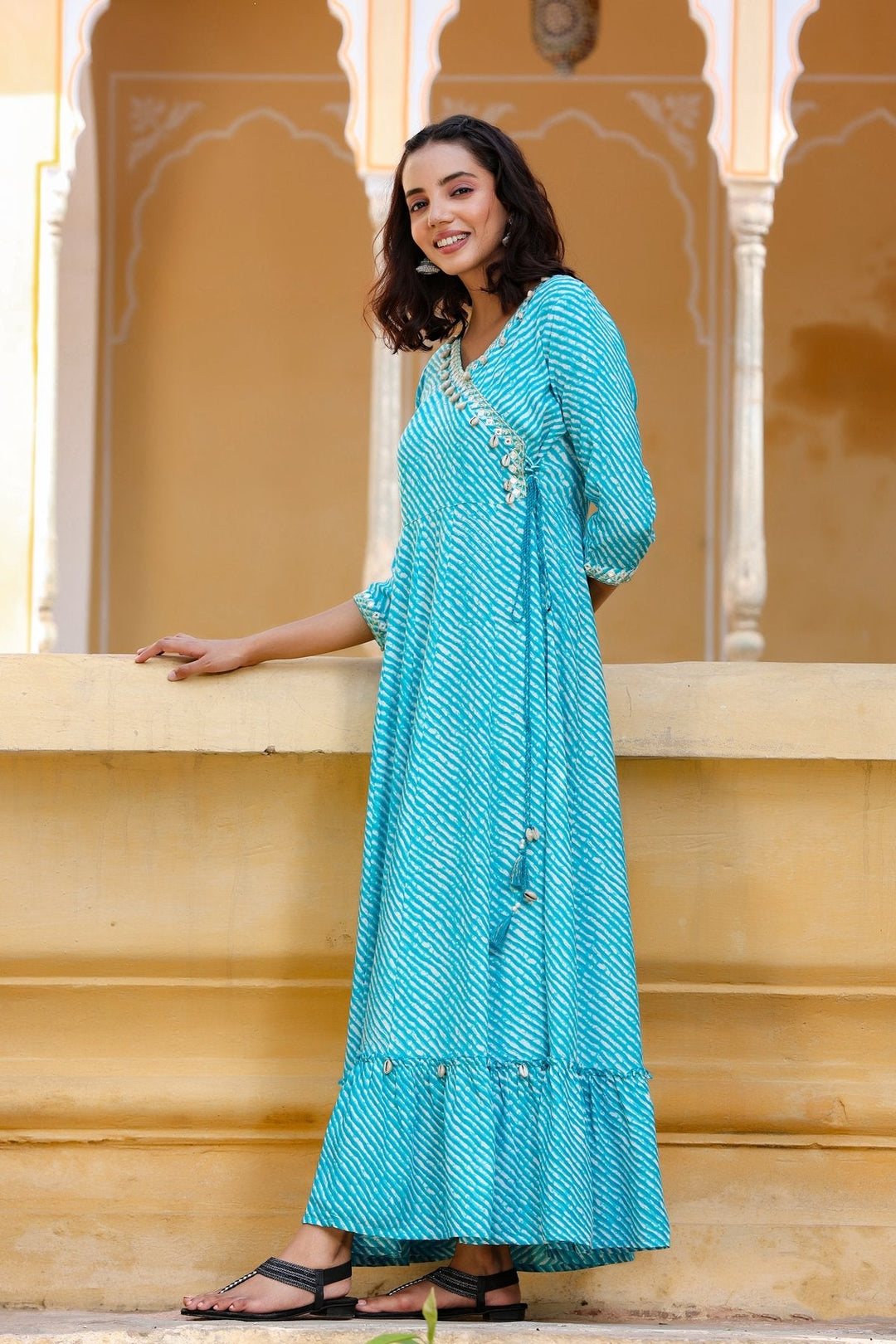 Blue Lehariya Printed Dress-Yufta Store-9201DRSBLS