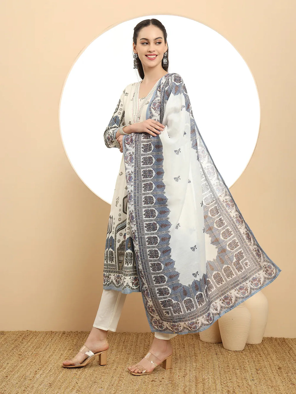 Blue Premium Mul Cotton ALine Kurta Dupatta Set-Yufta Store-6390SKDBLM