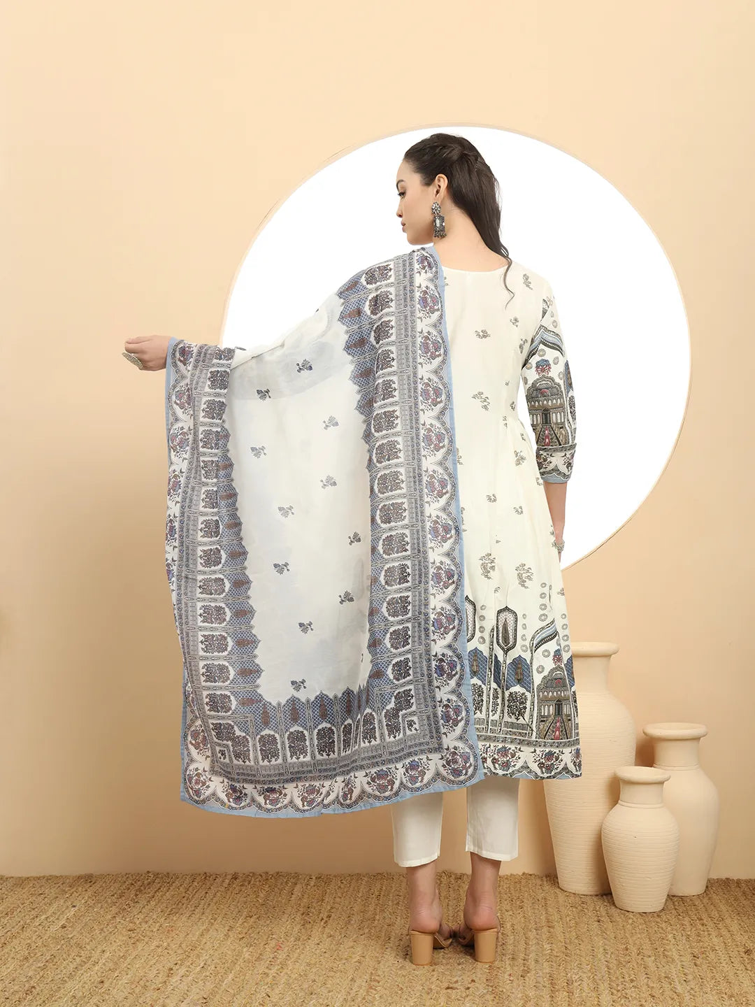 Blue Premium Mul Cotton ALine Kurta Dupatta Set-Yufta Store-6390SKDBLM