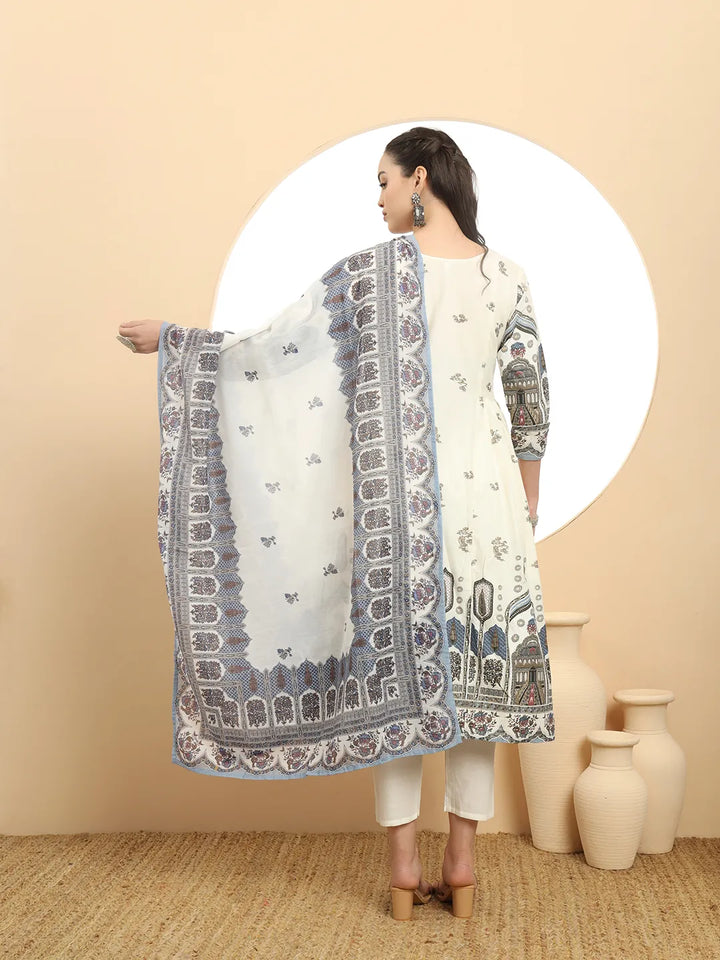 Blue Premium Mul Cotton ALine Kurta Dupatta Set-Yufta Store-6390SKDBLM