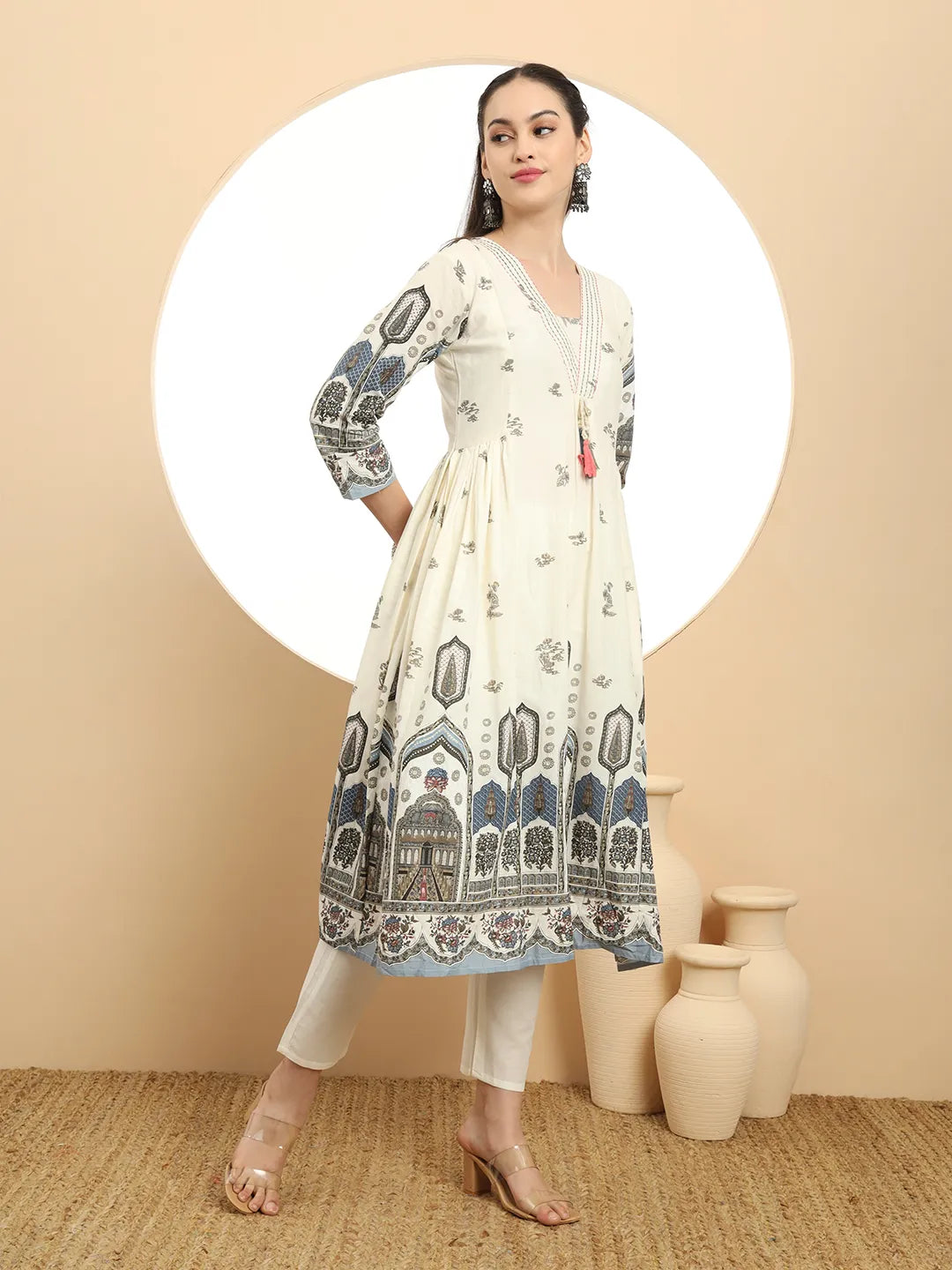 Blue Premium Mul Cotton ALine Kurta Dupatta Set-Yufta Store-6390SKDBLM