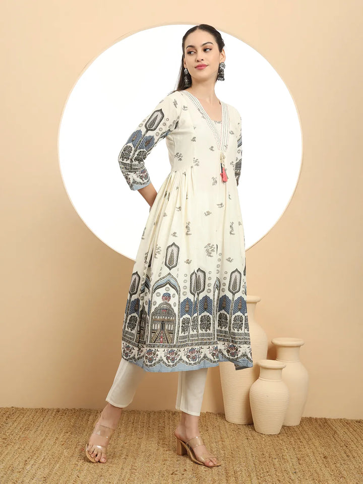Blue Premium Mul Cotton ALine Kurta Dupatta Set-Yufta Store-6390SKDBLM