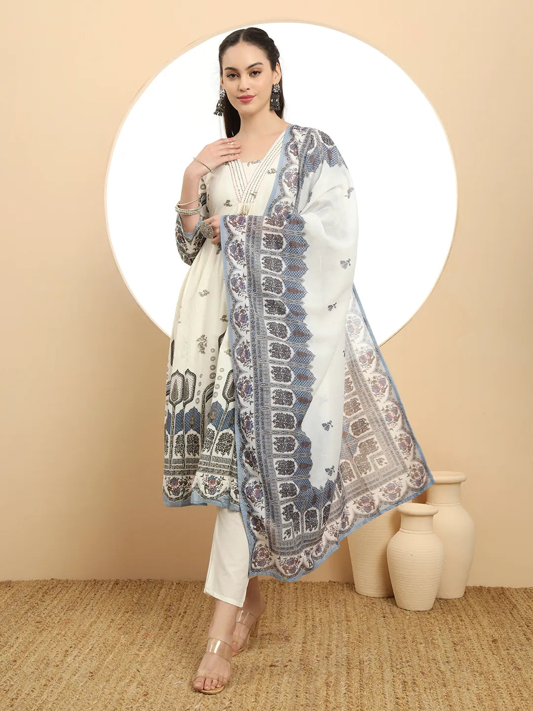 Blue Premium Mul Cotton ALine Kurta Dupatta Set-Yufta Store-6390SKDBLM