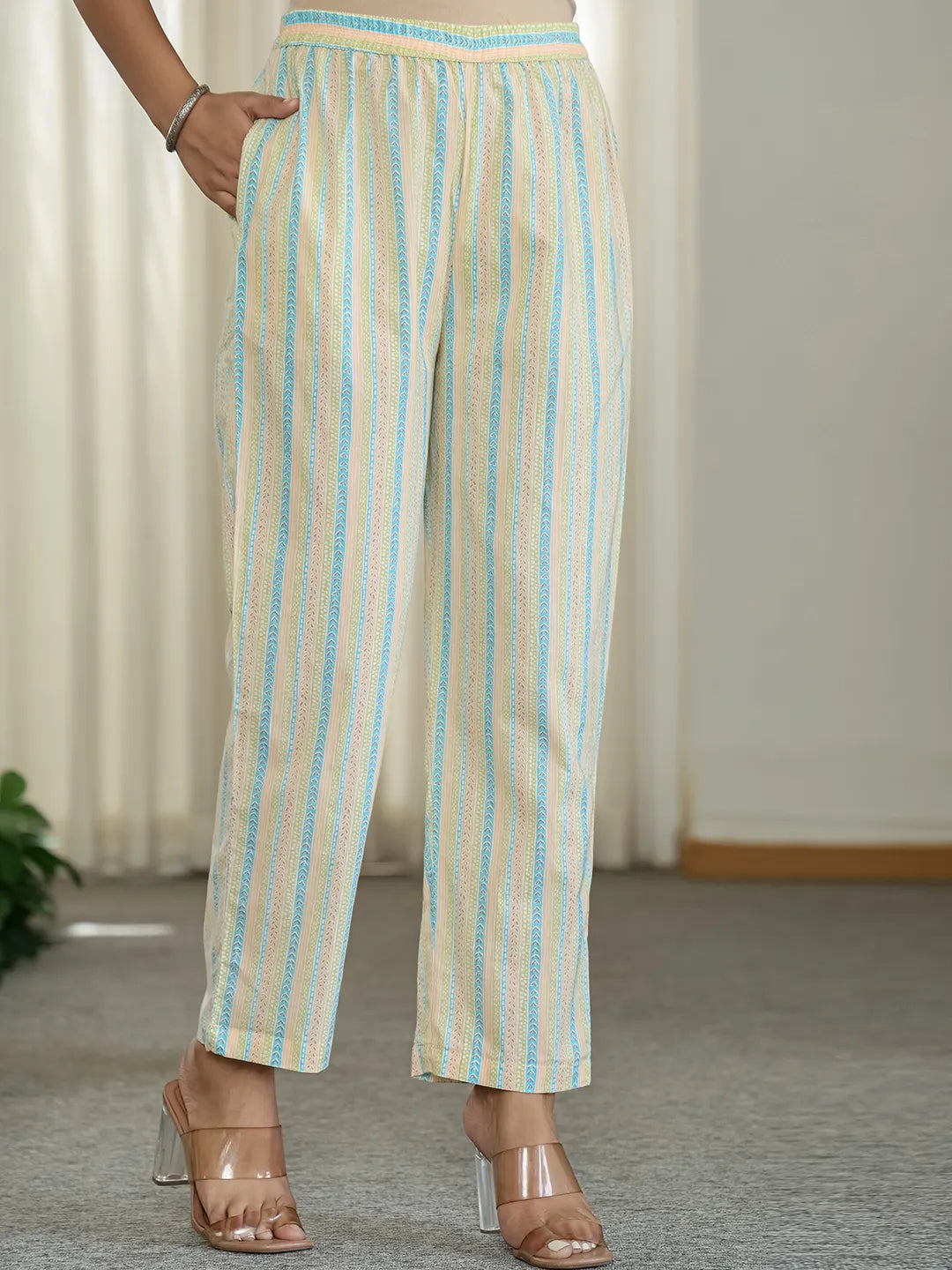 Blue Pure Cotton Floral Print Kurta Dupatta Pant Set-Yufta Store-6544SKDBLM