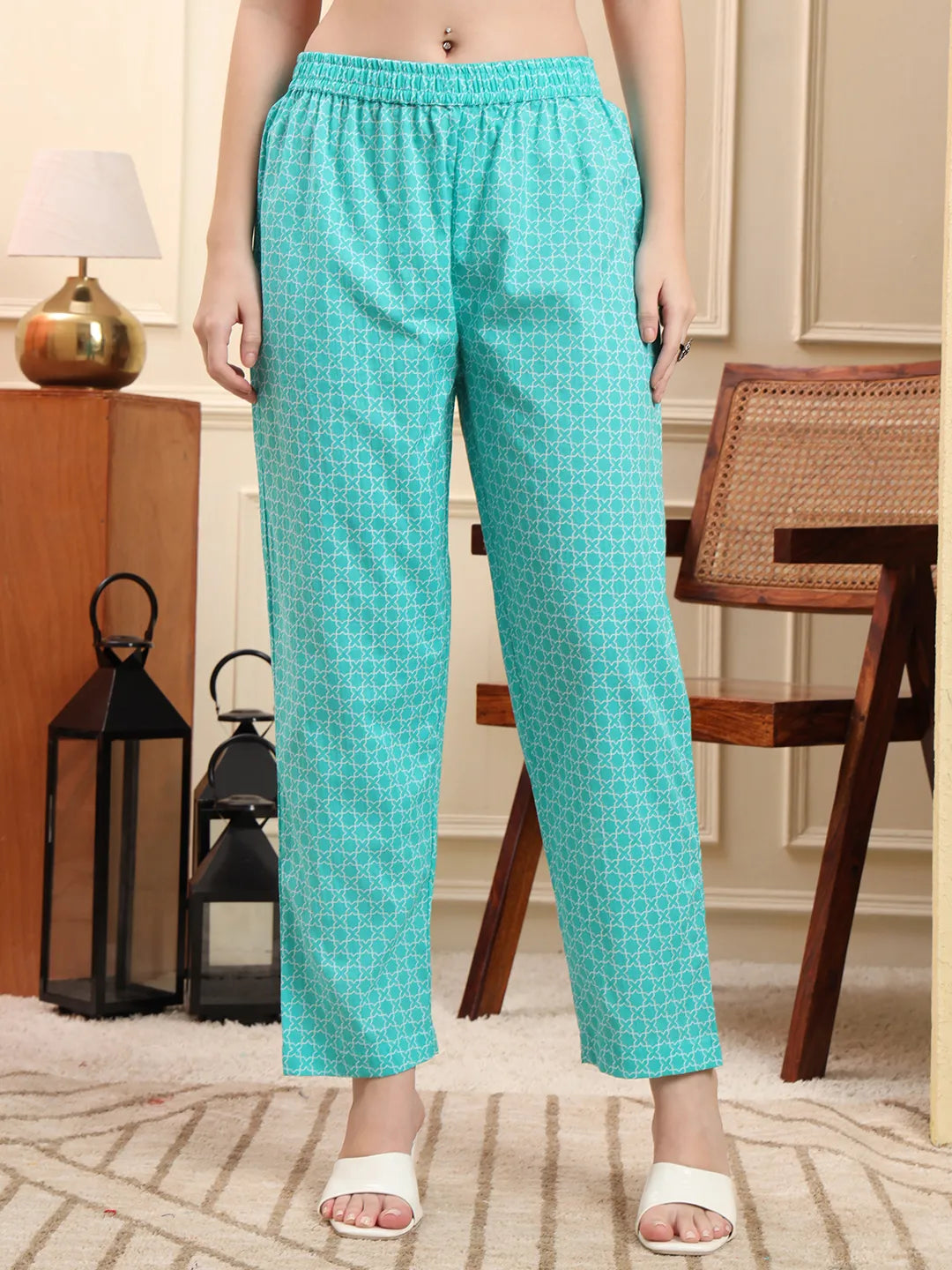 Blue Pure Cotton Floral Thread Work Anarkali Kurta Trouser Dupatta Set-Yufta Store-6618SKDBLM