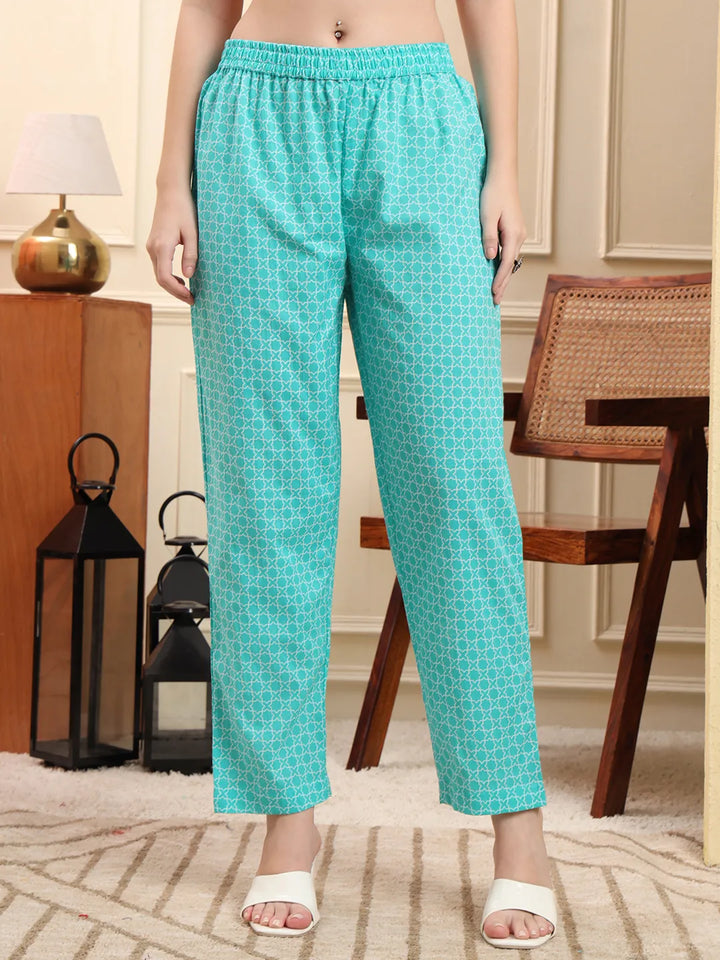 Blue Pure Cotton Floral Thread Work Anarkali Kurta Trouser Dupatta Set-Yufta Store-6618SKDBLM