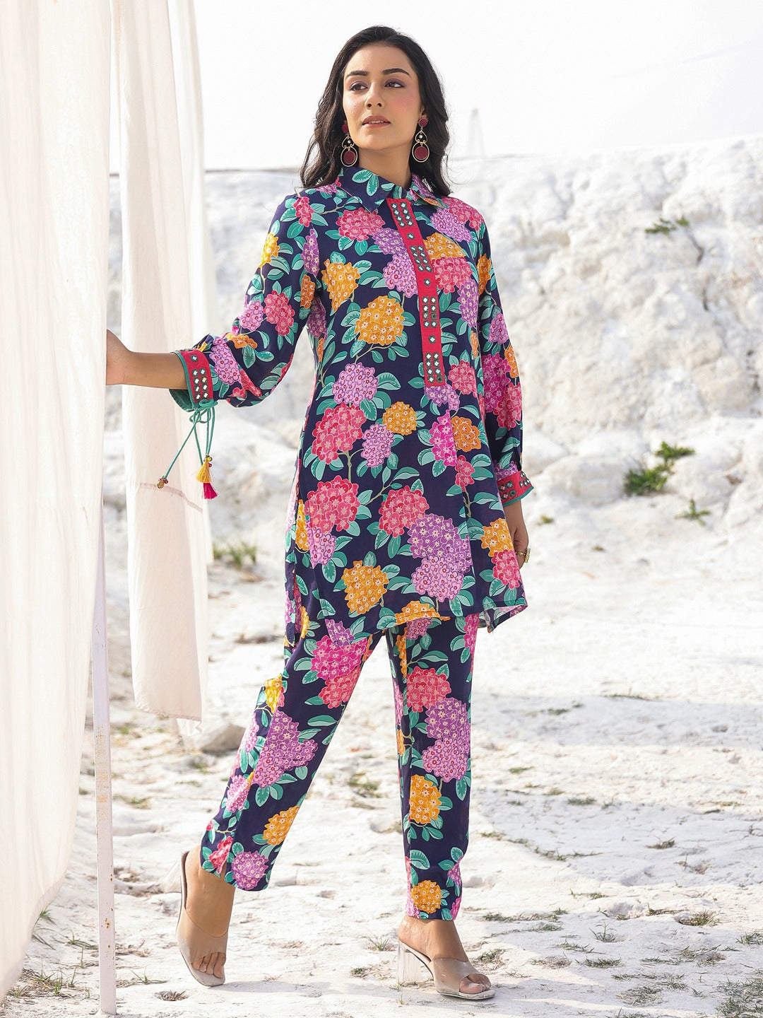 Blue Pure Muslin Co-ord Set For Women-Yufta Store-1905CRDBLM