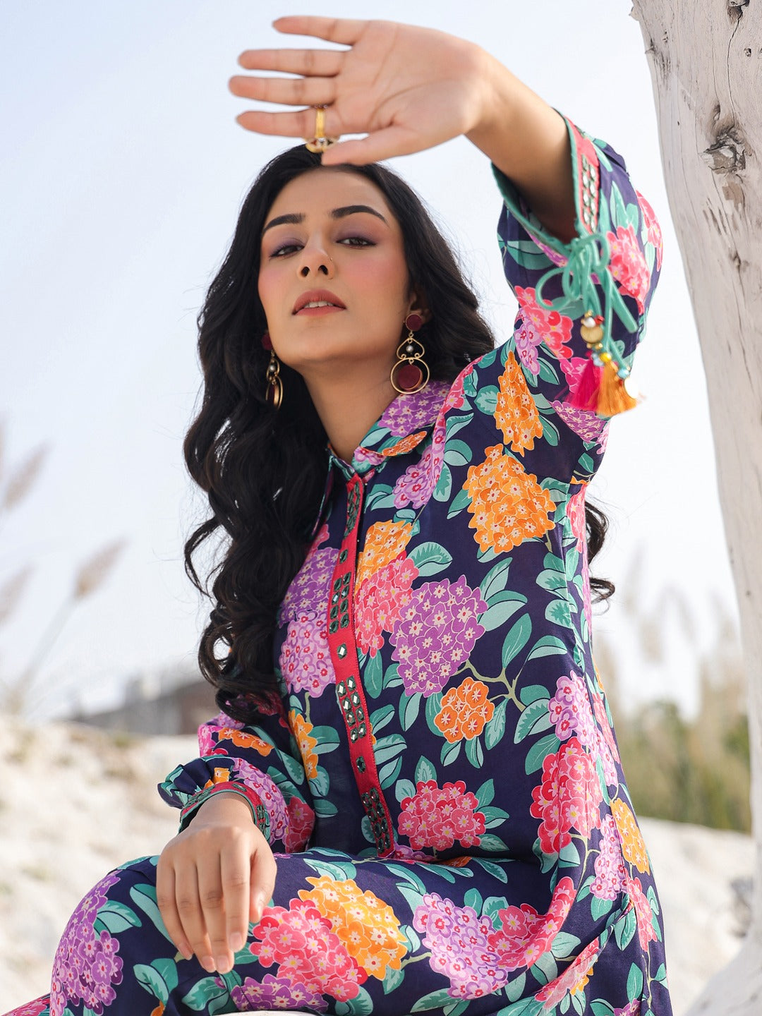 Blue Pure Muslin Co-ord Set For Women-Yufta Store-1905CRDBLM