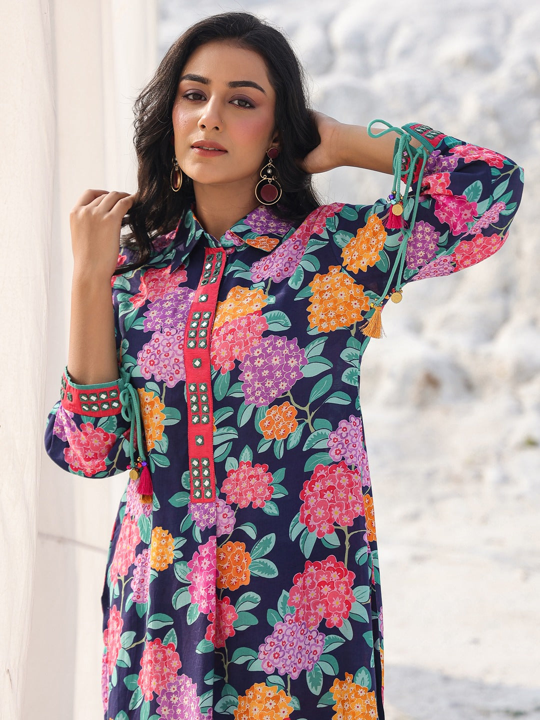 Blue Pure Muslin Co-ord Set For Women-Yufta Store-1905CRDBLM