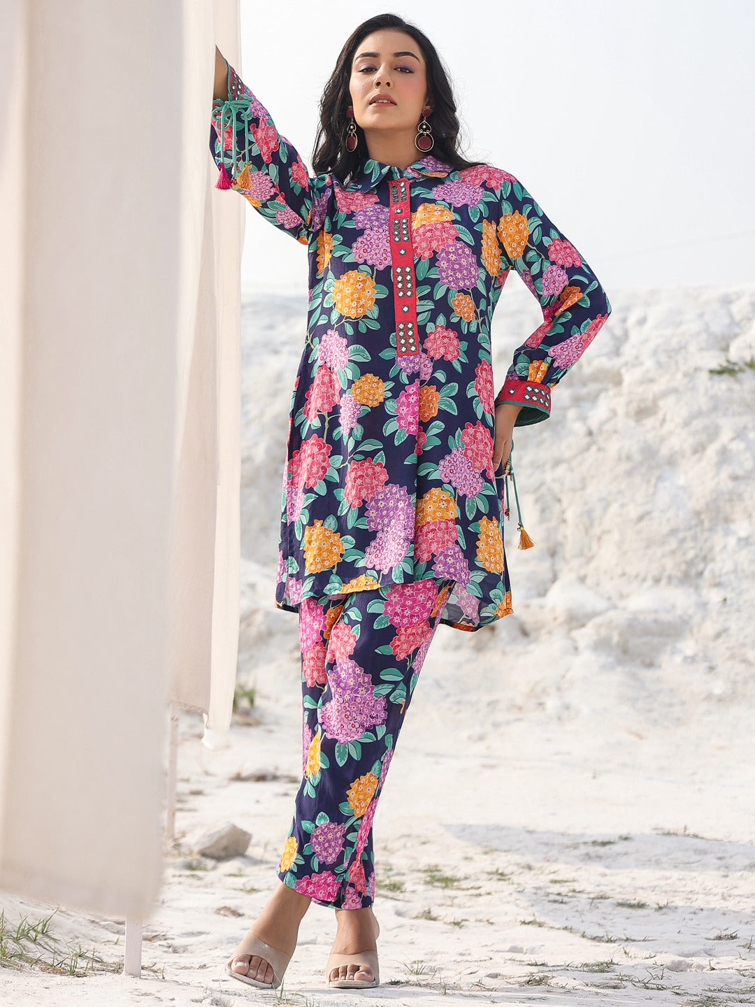 Blue Pure Muslin Co-ord Set For Women-Yufta Store-1905CRDBLM