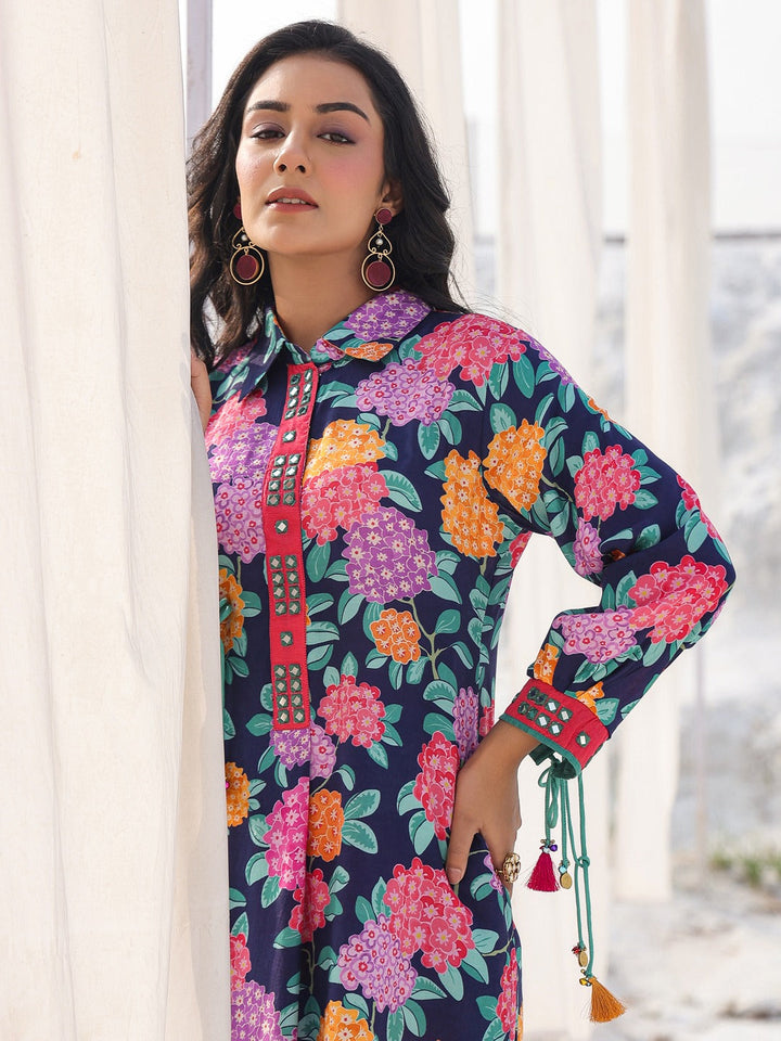 Blue Pure Muslin Co-ord Set For Women-Yufta Store-1905CRDBLM