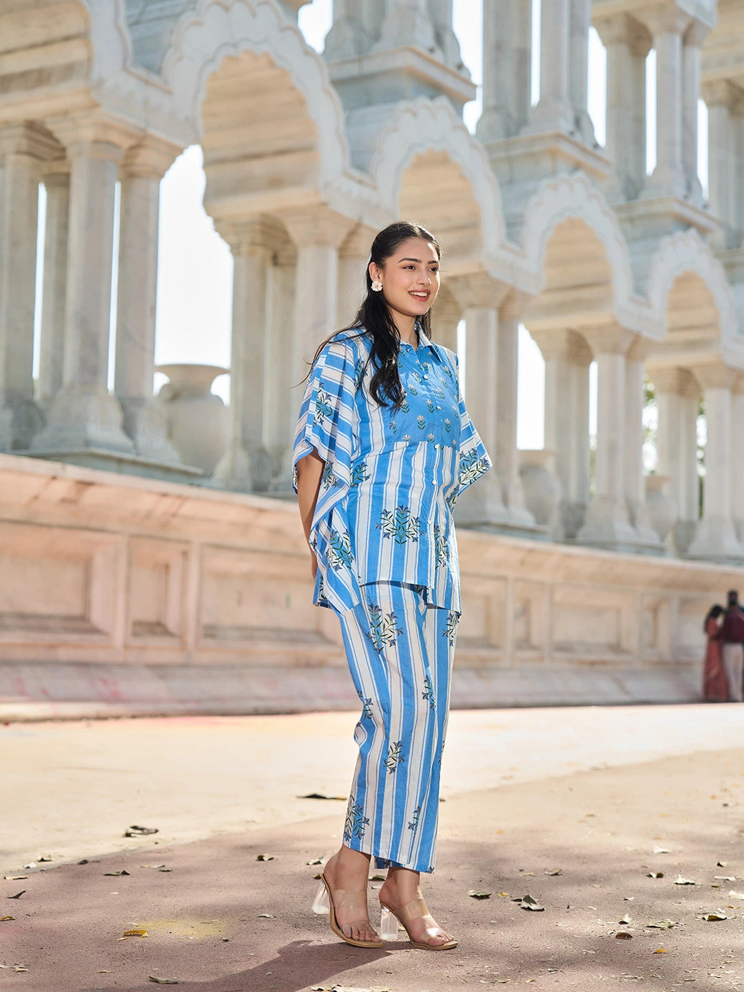 Blue Zig Zag Thigh Length Co-Ord Set-Yufta Store-7449CRDBLM
