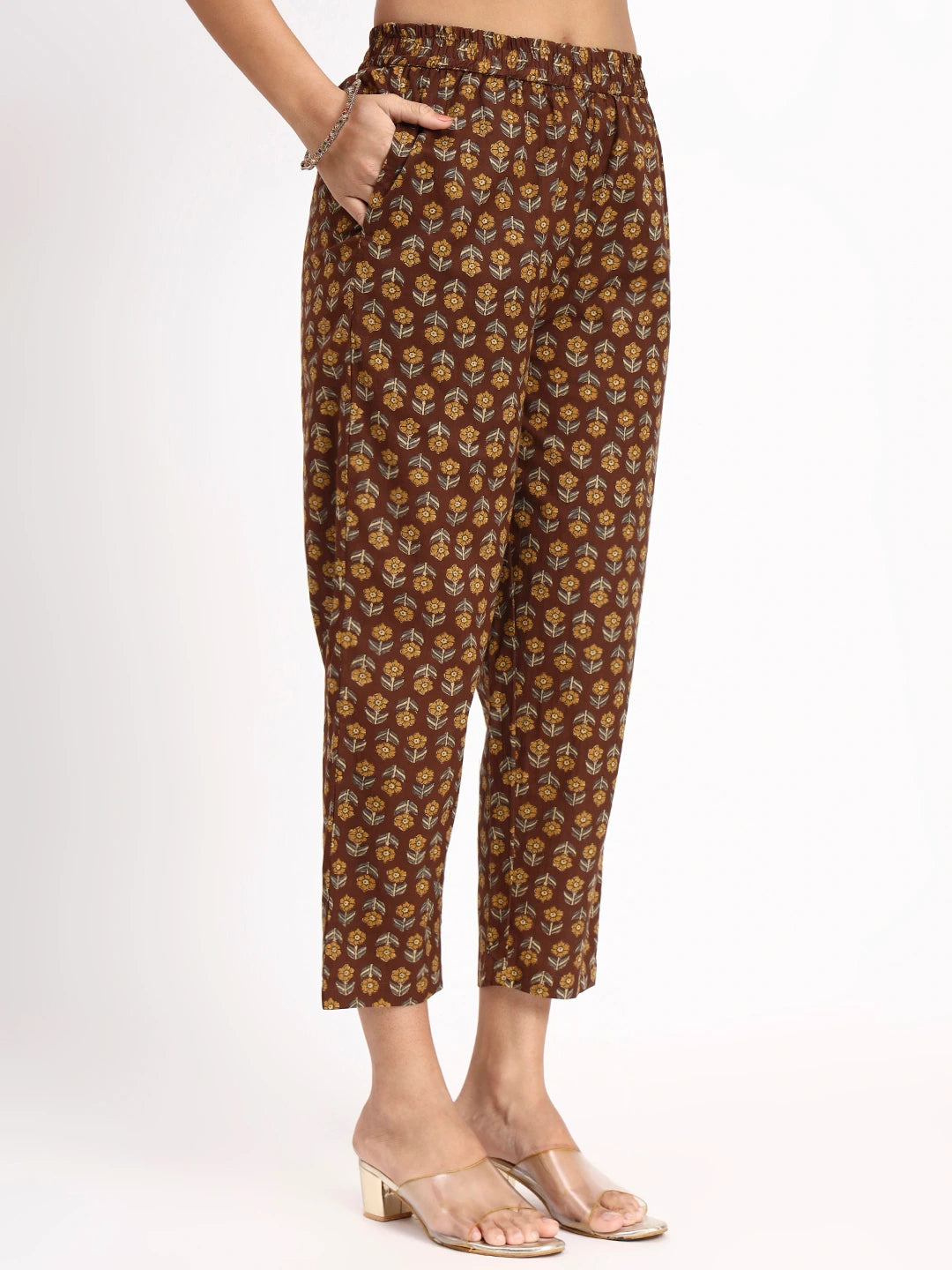 Brown Cotton Straight Kurta Pant Dupatta Set