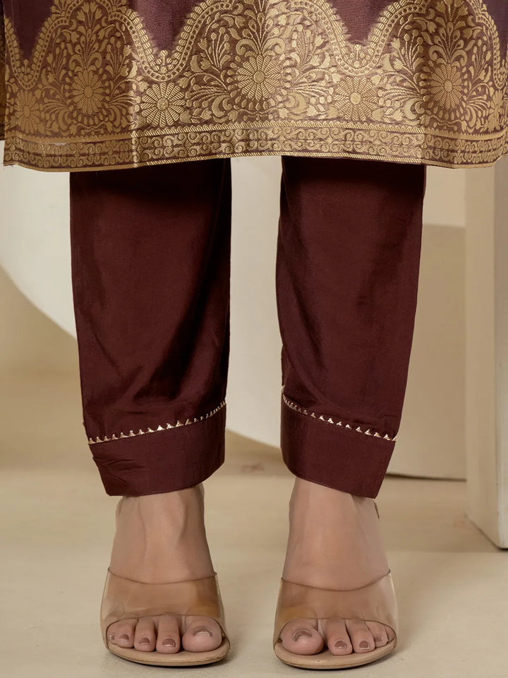 Brown Tissue Kurta Dupatta Pant Set-Yufta Store-7214SKDBRM