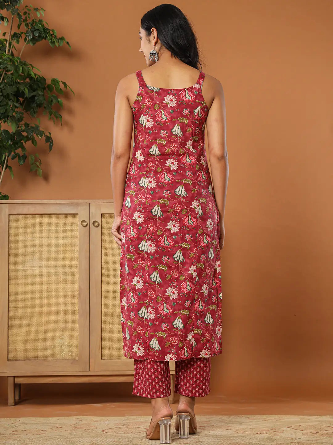 Burgundy Cotton Sleeveless Kurta Dupatta Set-Yufta Store-7213SKDBUGS