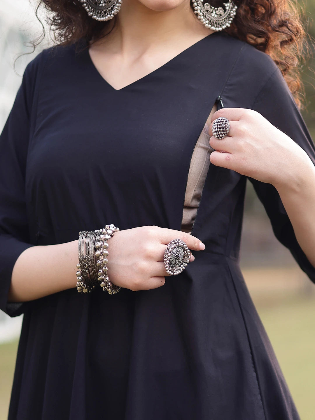 Cotton Black Materinty Kurta Set-Yufta Store-7387SKDBKM