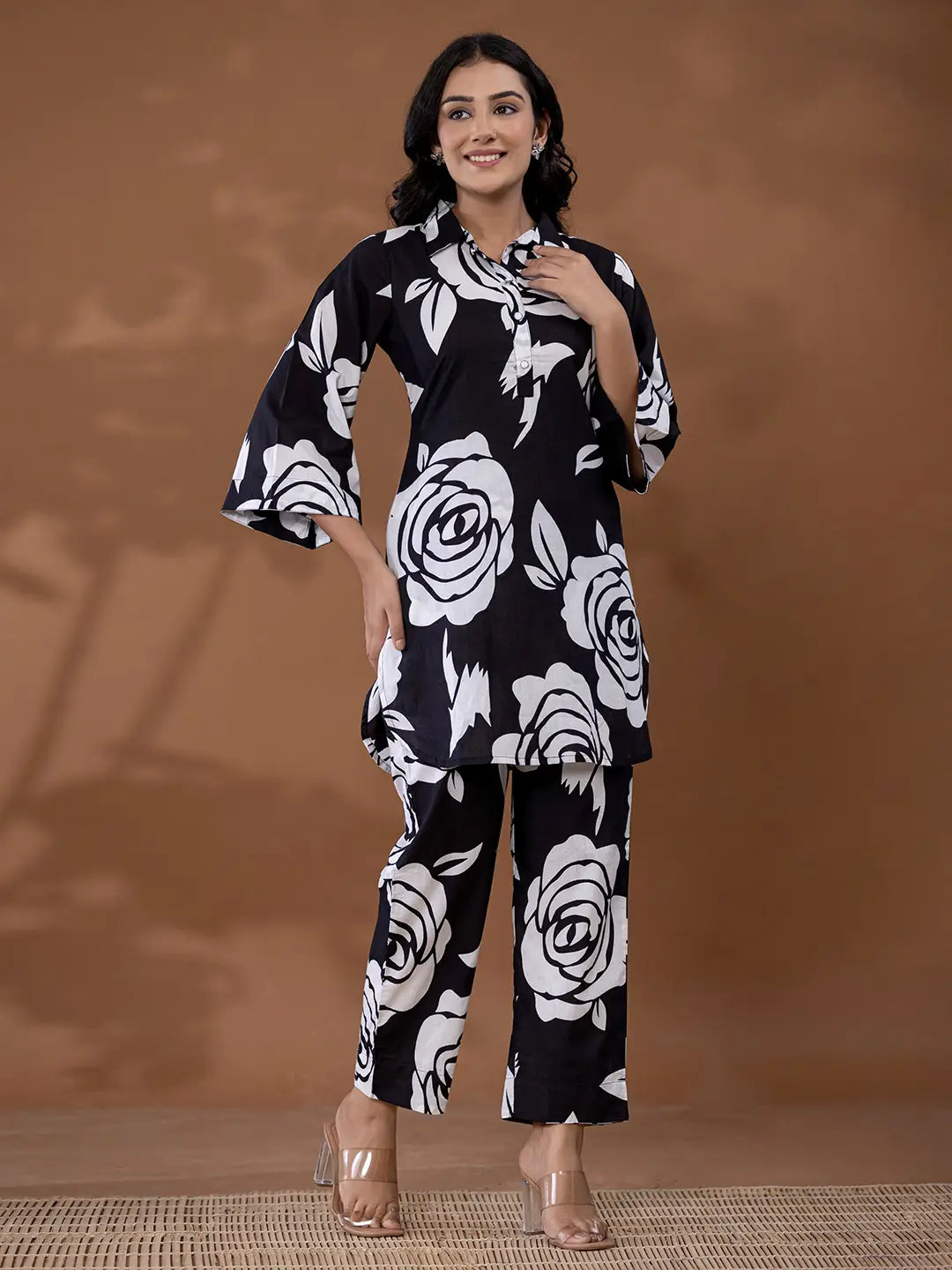 Cotton Black Printed Co-Ord Set-Yufta Store-7168CRDBKS