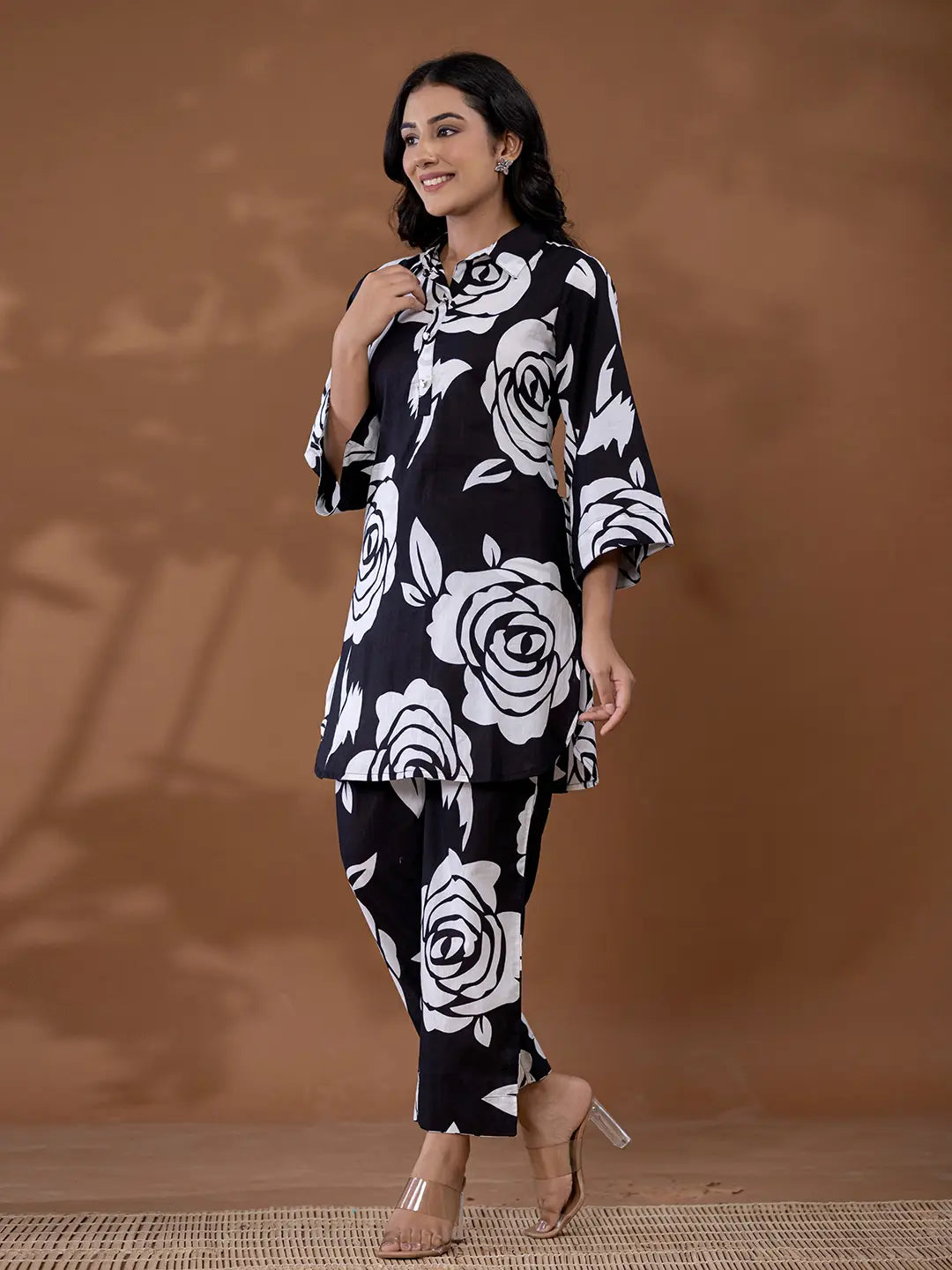 Cotton Black Printed Co-Ord Set-Yufta Store-7168CRDBKS