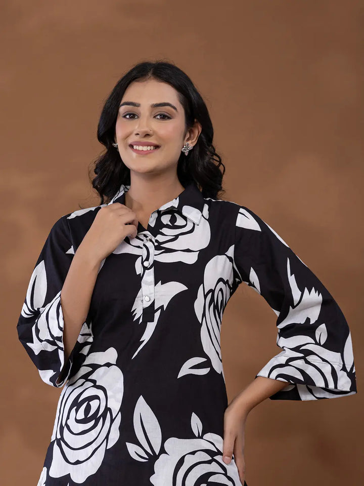 Cotton Black Printed Co-Ord Set-Yufta Store-7168CRDBKS